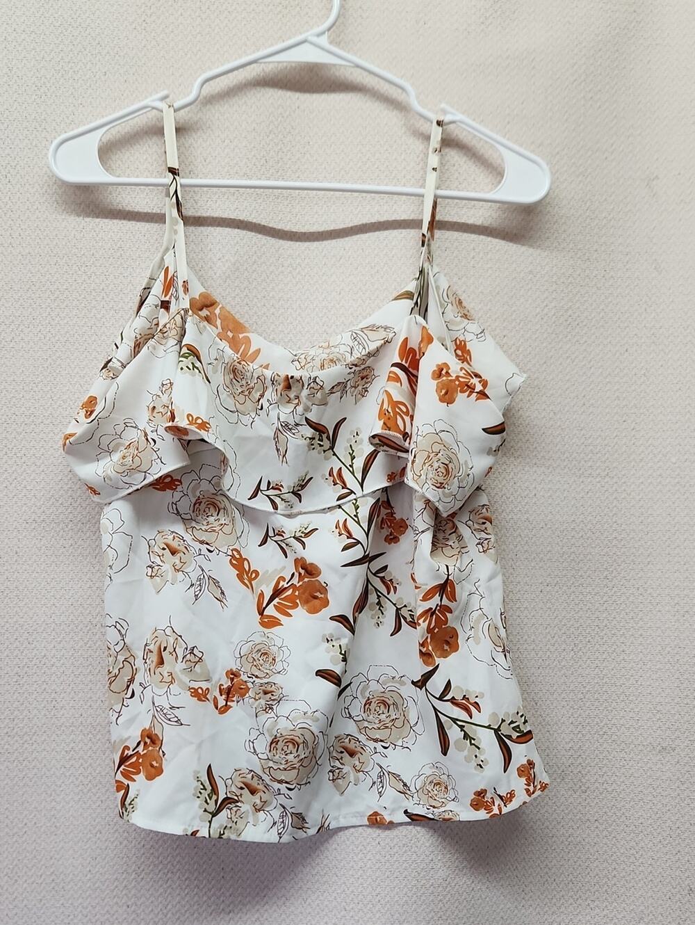 Floral Ruffle Cami Top - White with Rust Floral